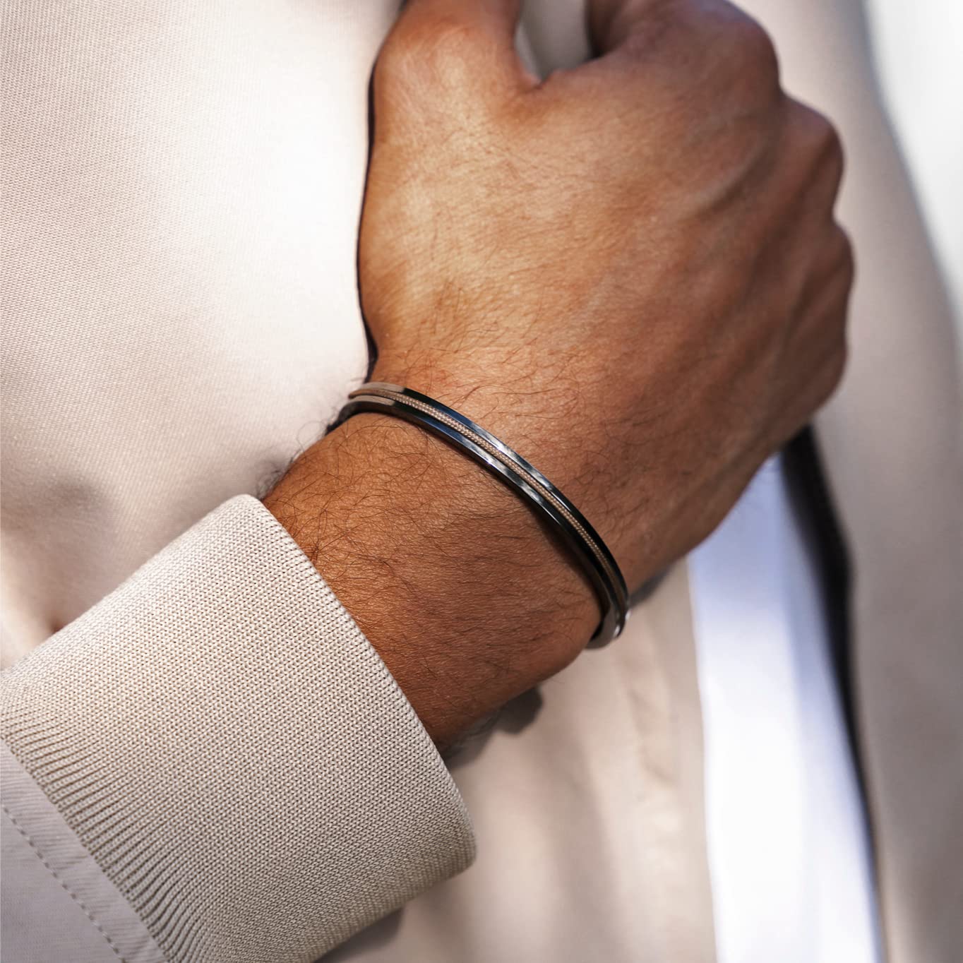 WearMe Pro Men's 3mm Cuff Bracelet with Rope Insert - Adjustable Size - Image 3