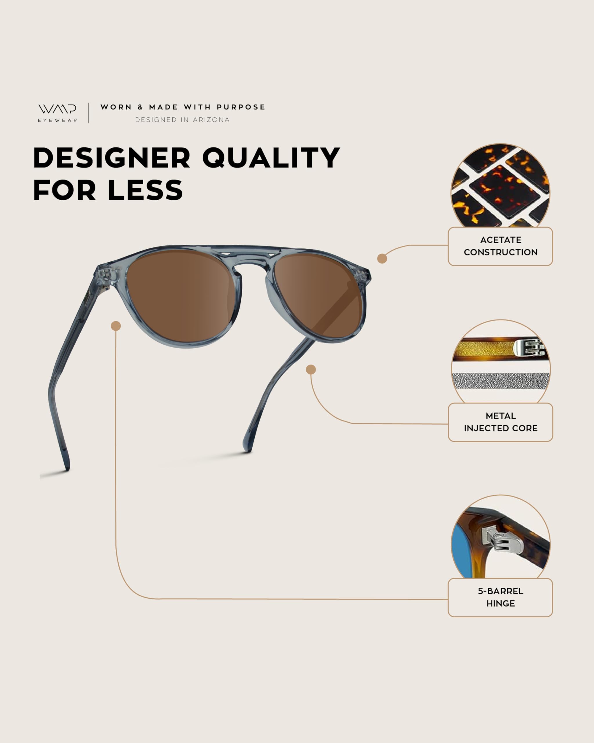 WearMe Pro - Urban Men's Square Sunglasses – Narrow Fit: Double Bridge Design, Modern Round Frames & Polarized Lenses - Image 5