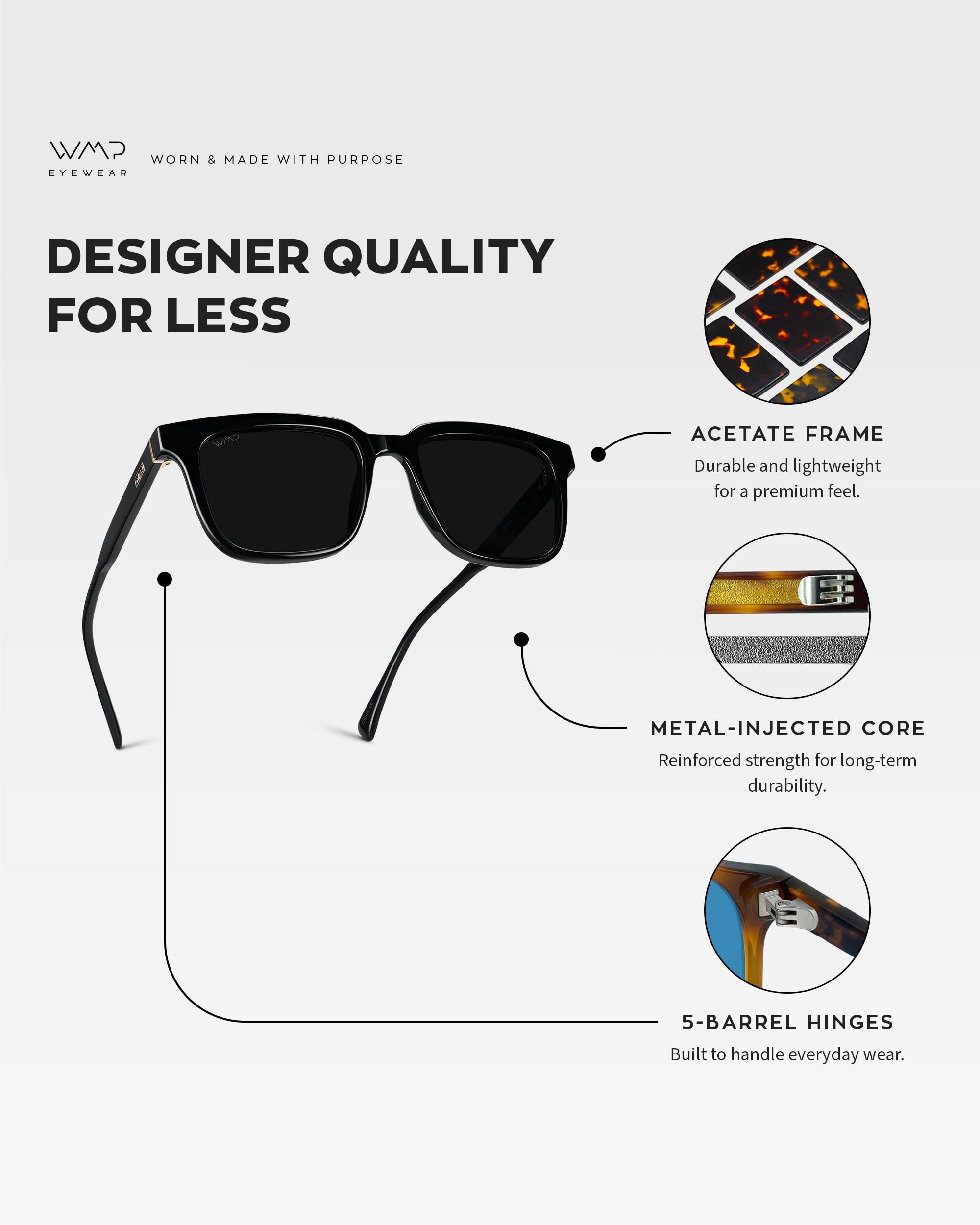 WMP Eyewear - Men's Polarized Sunglasses: Bold Modern Square Design, Acetate Frame, UV Protection - Image 5